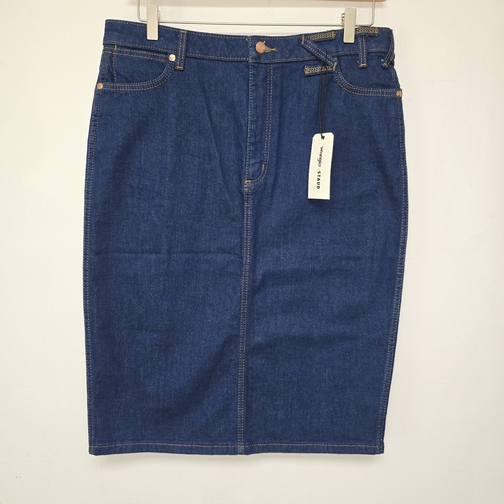 Wrangler + Staud Pencil Skirt Jeans Blue Denim Size 32 Western Rodeo Preppy NWT